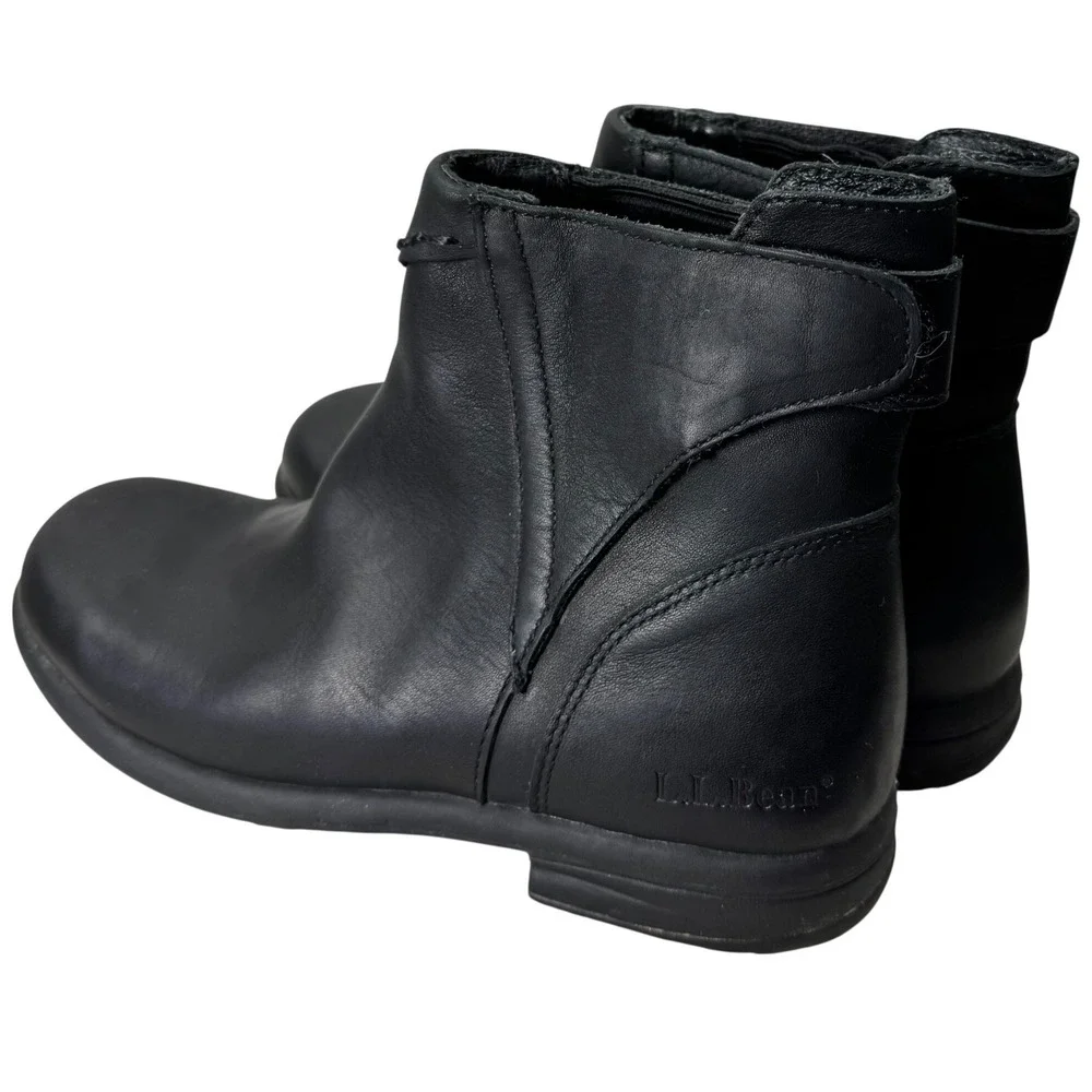L.L. Bean‎ Ankle Boots Womens 7 Black Leather Side Zip Low Heel 0BPG504 Classic